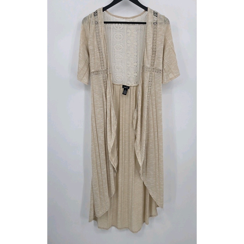 Y2K Boho Tan Crochet Knit Cardigan Sheer XS Festival Country Flowy Duster Layer